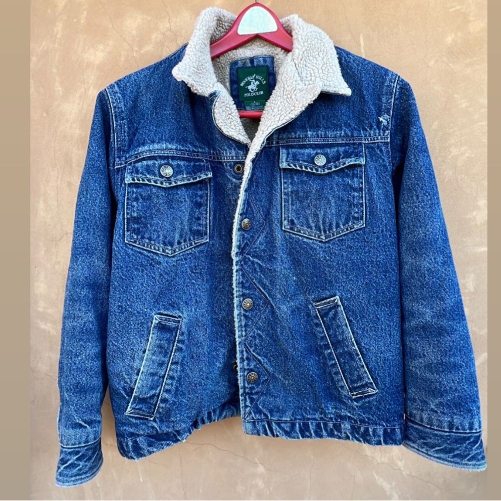 Vintage Beverly Hills Polo Club Denim Sherpa Quilted Jacket  L-kids M-women